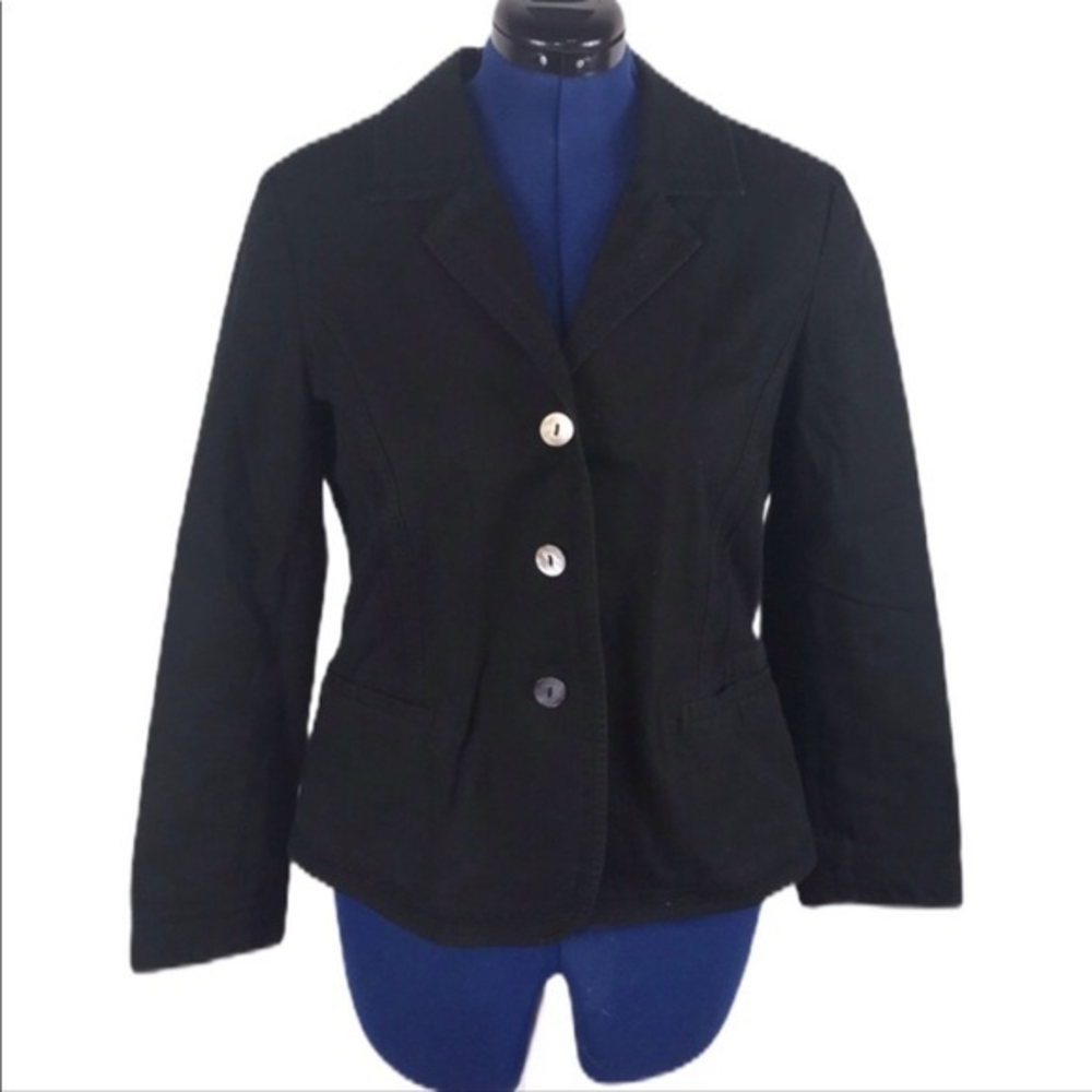 J.Jill 14 Women’s black exposed stitching 3 button pocketed classic blazer